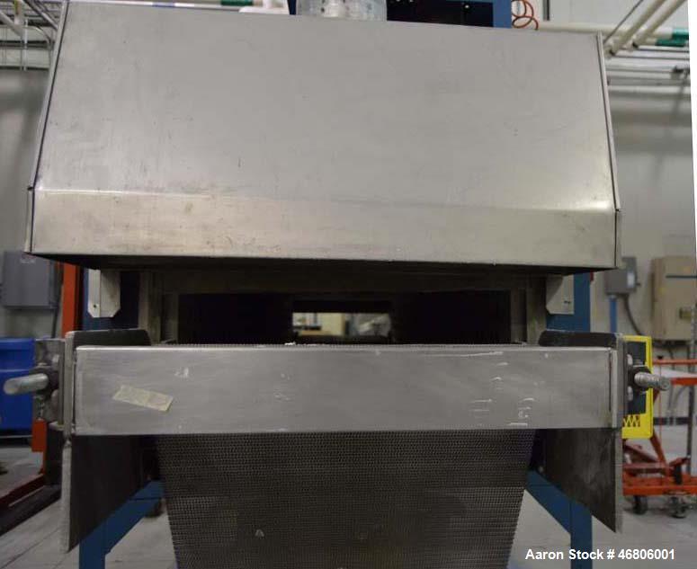Used Gruenberg Conveyor Oven, Model 2MM65H187. Max. temp. 650 Degrees F, operating temp. 650 Degrees F. Electric heat, 460V/30/60Hz, horizontal air circulation. Heat rating 42 kW per module, 84 kW ov...