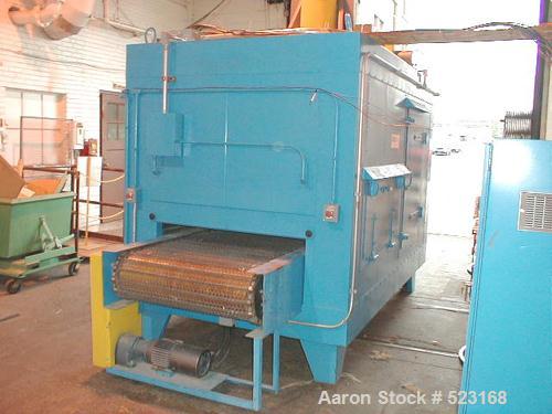 USED: Koch Industrial conveyorized high velocity IR oven, 10'0" long with 4'0" IR zone. Bulb type IR lamps. Maximum oven temperature 400 deg F. Recirculation fan: (1) New York blower 22" fan with PLR...