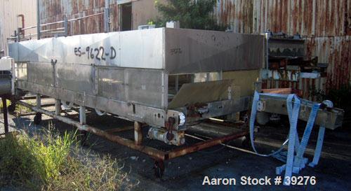 Used Cooling Tunnel, Stainless Steel. Approximate 96" wide x 20' long. Approximately (12) 4" wide plastic belts. Previously used to cool deodorant sticks with forced refrigerated air equipment (not i...