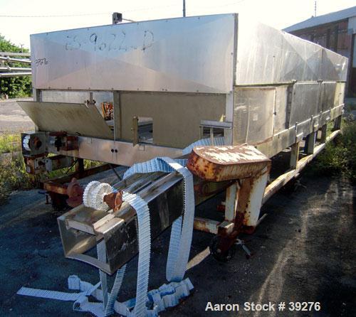 Used Cooling Tunnel, Stainless Steel. Approximate 96" wide x 20' long. Approximately (12) 4" wide plastic belts. Previously used to cool deodorant sticks with forced refrigerated air equipment (not i...