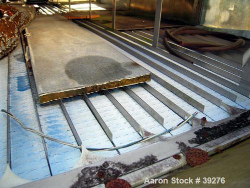 Used Cooling Tunnel, Stainless Steel. Approximate 96" wide x 20' long. Approximately (12) 4" wide plastic belts. Previously used to cool deodorant sticks with forced refrigerated air equipment (not i...
