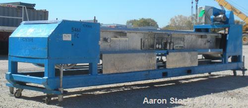 Used Sandvik Spray Belt Cooler, 301 Stainless Steel. 19-3/4" Wide x 180" long belt. Driven by a 3/4hp, 3/60/208-230/460 Volt, 1725 rpm gear motor, ratio 200 to 1. Approximately 11’9’’ effective cooli...