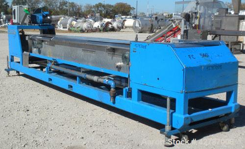 Used Sandvik Spray Belt Cooler, 301 Stainless Steel. 19-3/4" Wide x 180" long belt. Driven by a 3/4hp, 3/60/208-230/460 Volt, 1725 rpm gear motor, ratio 200 to 1. Approximately 11’9’’ effective cooli...