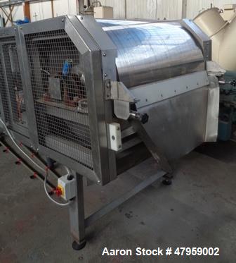 Used Sandvik 1000mm Wide x 10,000mm Long Stainless Steel Inclined Belt Cooler. Approximately 1950kg/hr throughput capacity. Belt is driven by a 0.30/3 kw, 144/1440 rpm, 415 volt motor through a renol...