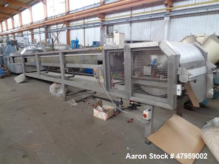 Used Sandvik 1000mm Wide x 10,000mm Long Stainless Steel Inclined Belt Cooler. Approximately 1950kg/hr throughput capacity. Belt is driven by a 0.30/3 kw, 144/1440 rpm, 415 volt motor through a renol...