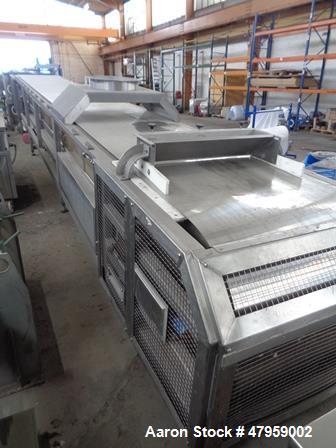 Used Sandvik 1000mm Wide x 10,000mm Long Stainless Steel Inclined Belt Cooler. Approximately 1950kg/hr throughput capacity. Belt is driven by a 0.30/3 kw, 144/1440 rpm, 415 volt motor through a renol...