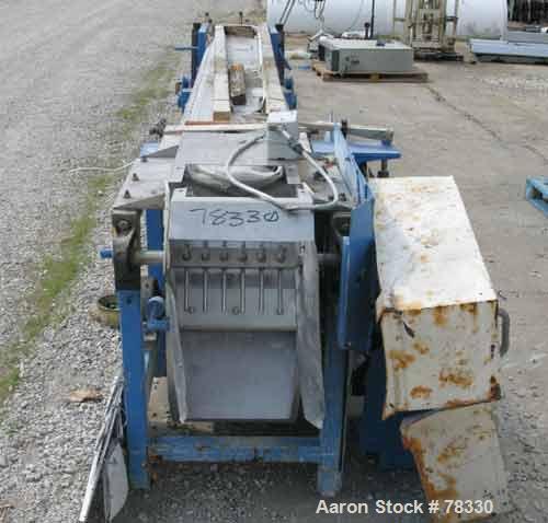 USED: Sandvik belt dryer, 301 stainless steel. Belt 15-3/4" wide x17' center to center, bottom up spray cooling, belt tensioning, plastic scraper discharge with lump breaker. Unit requires drive.