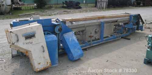 USED: Sandvik belt dryer, 301 stainless steel. Belt 15-3/4" wide x17' center to center, bottom up spray cooling, belt tensioning, plastic scraper discharge with lump breaker. Unit requires drive.