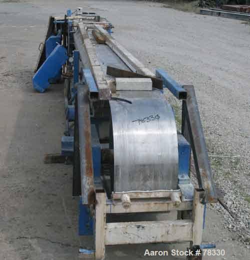 USED: Sandvik belt dryer, 301 stainless steel. Belt 15-3/4" wide x17' center to center, bottom up spray cooling, belt tensioning, plastic scraper discharge with lump breaker. Unit requires drive.