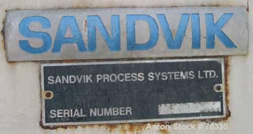 USED: Sandvik belt dryer, 301 stainless steel. Belt 15-3/4" wide x17' center to center, bottom up spray cooling, belt tensioning, plastic scraper discharge with lump breaker. Unit requires drive.