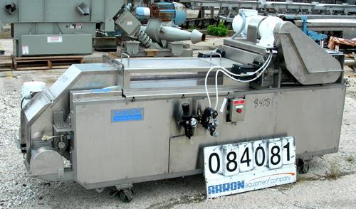 Used Sandvik Belt Cooler, 316 Stainless Steel. 12" Wide x 63" long belt, on 24" diameter cored rolls, driven by a 1/2 HP, 3/60/208-230/460 Volt, 1725 RPM gearmotor, ratio 165:1. (2) Pneumatically adj...