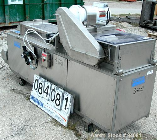 Used Sandvik Belt Cooler, 316 Stainless Steel. 12" Wide x 63" long belt, on 24" diameter cored rolls, driven by a 1/2 HP, 3/60/208-230/460 Volt, 1725 RPM gearmotor, ratio 165:1. (2) Pneumatically adj...