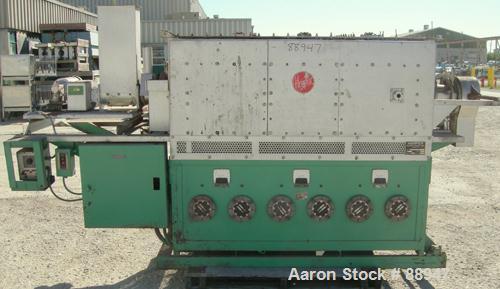 USED: Harper rotary tube furnace, model HOU-6D58-RT-21. 6" diameter x 100" long tube. Approximately 6' long, 3 zones, indirect electrically heated. Max temp 2200 deg F. Tube driven by a 1/4 hp, 3/60/...