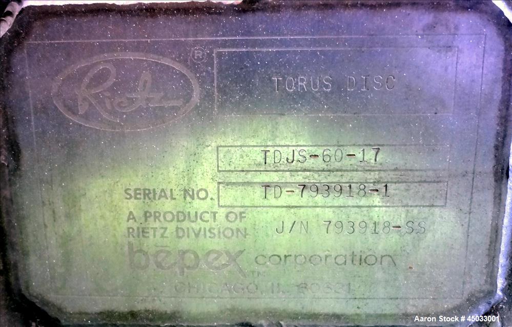 Used Stainless Steel Rietz / Bepex Torus Disc Dryer