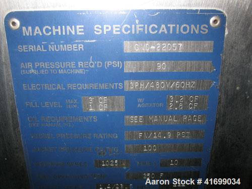Used Gemco Slant Cone Vacuum Dryer, 3 cubic feet, model Formulator, Hastelloy C276 on product contact surfaces. Maximum material density 60 pounds per cubic foot. Internal rated 14.9 psi/FV at 250 de...