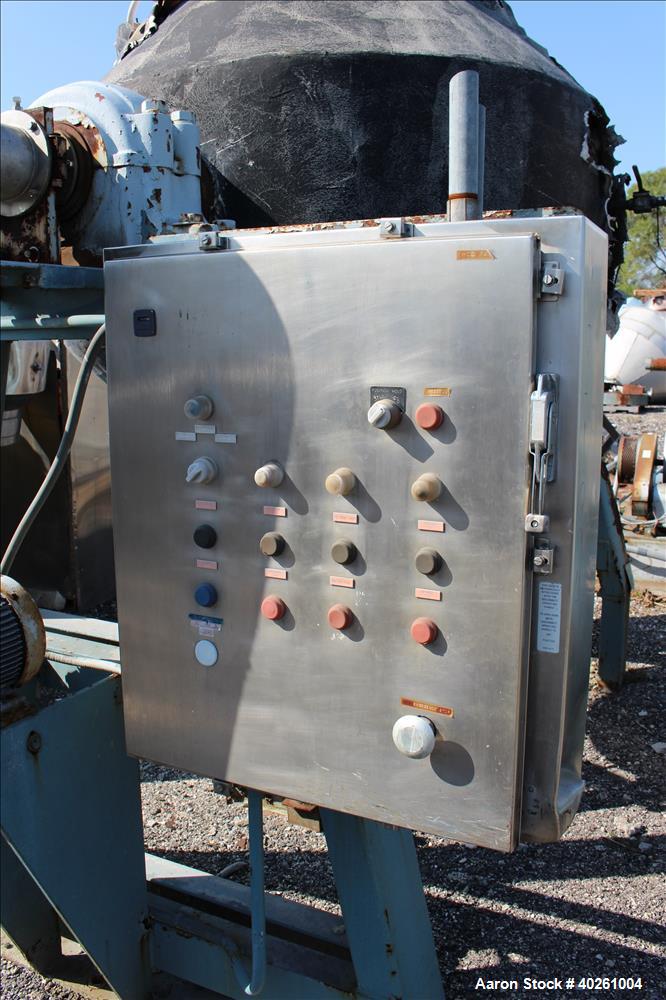 Used Gemco Double Cone Vacuum Dryer, Model Formulator, Approximately 40 Cubic Feet Working Capacity, 304 Stainless Steel. Maximum material density 65 pounds per cubic foot. Internal rated Vacuum at 5...