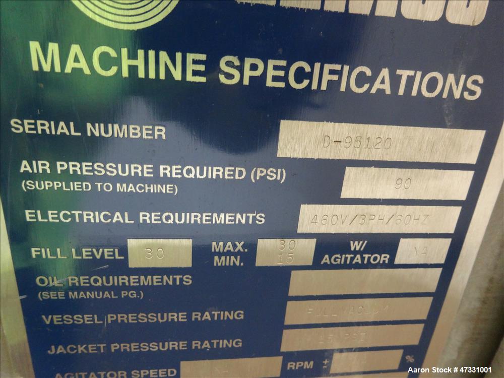 Used Gemco Double Cone Vacuum Dryer, Model Vacuum Dryer, Approximate 30 Cubic F