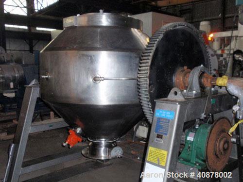 Used Gemco Double Cone Vacuum Dryer. 20 cubic foot working capacity, Hastelloy C276. Maximum material density 150 pounds per cubic foot. Jacket rated 30 psi at 250 deg F, 49" diameter shell rated ful...
