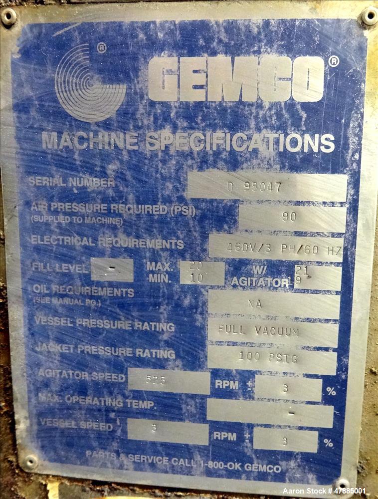 Used Gemco Double Cone Vacuum Dryer, Model Vacuum Dryer.