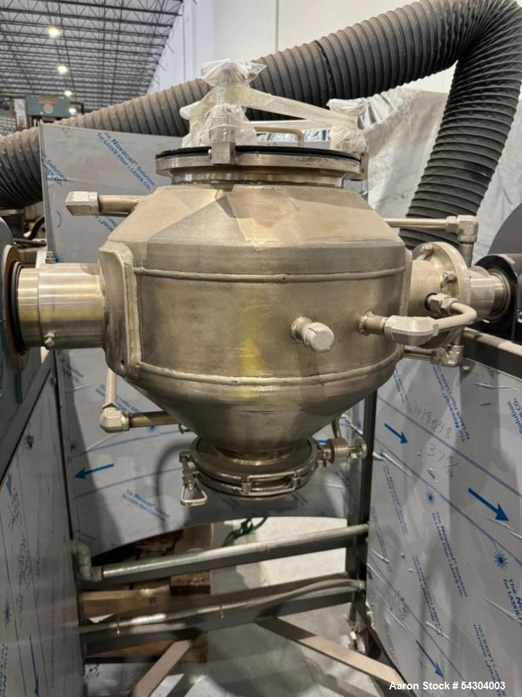 UNUSED  Gemco 1 cuft Double Cone Vacuum Dryer. Internal FV @ 250 Deg. F. Jacket 50 psi @ 250 Deg. F.  ASME- NB #3291 XP Panel with VFDs for main motor and lump breaker- 550-3300 rpm. Vessel Speed  VF...