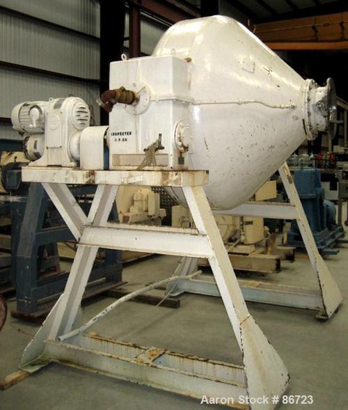 Used Gemco Double Cone Vacuum Dryer, Approximate 60 Cubic Feet Working Capacity, 304 Stainless Steel. Approximate 68" diameter x 20" straight side x 38" cones. Carbon steel jacket, not rated. 14" Dia...