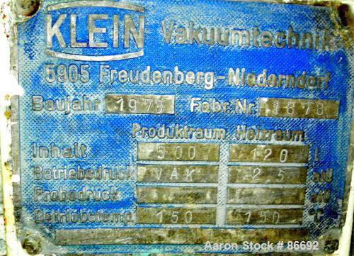 Used Stainless Steel Klein Henkhaus Double Cone Vacuum Dryer