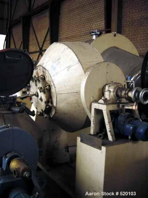 USED: Klein double cone dryer. Material of construction is stainless steel on product contact parts. Working capacity is 17.7 cu ft (500 liter). Double jacketed. Inside rated for full vacuum (-1) and...