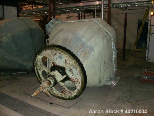 Used Patterson Double Cone Dryer, Model 1410. Size 70 cubic feet; design pressure 25 psig (jacket side); design temperature 300 deg F; motor 10 hp; 1800 rpm; 330/575 volt, 3 phase, 60 hz; SEW Eurodri...