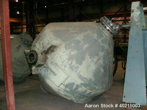 Used Patterson Double Cone Dryer, Model 1890. Size 132 cubic feet; 7'6" Conaform; design pressure 25 psig (jacket side); design temperature 300 deg F; motor 15 hp; 1800 rpm; 330/575 volt, 3 phase, 60...