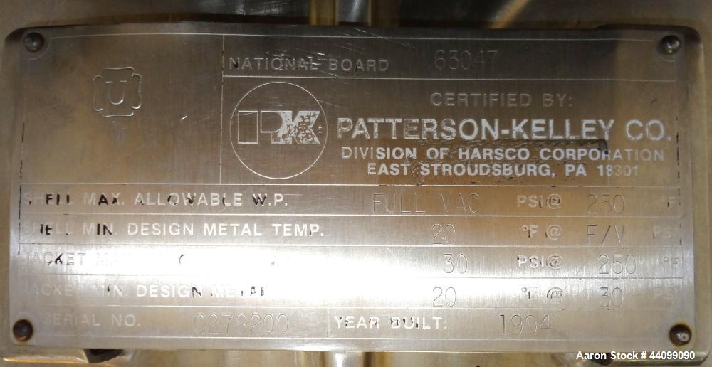 Used Stainless Steel Patterson Kelley Twin Shell Solids Processor