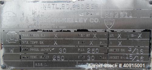 Used Patterson Kelley Twin Shell Solids Processor, 2 cubic feet, 304 stainless steel. Maximum material density 100 pounds per cubic foot. Internal rated full vacuum, carbon steel jacket rated 30 psi ...