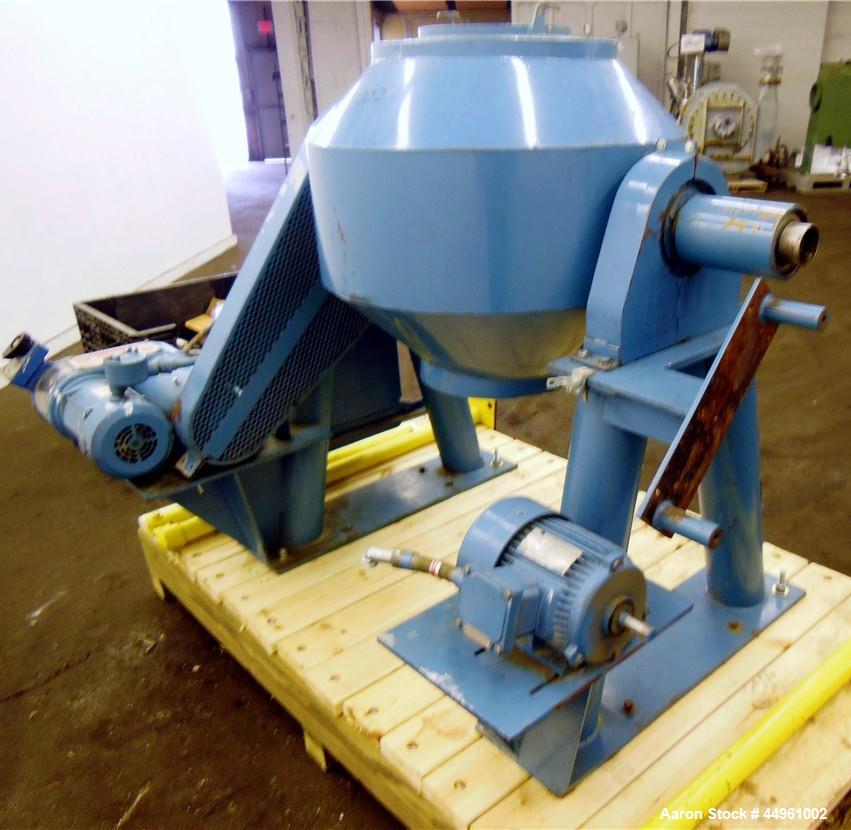 Used Patterson-Kelley Double Cone Vacuum Tumble Dryer, 3 Cubic Feet, 304 Stainless Steel. Maximum material density 100 pounds a cubic foot. Approximate 25" diameter x 12" staright side x 10", and 12"...