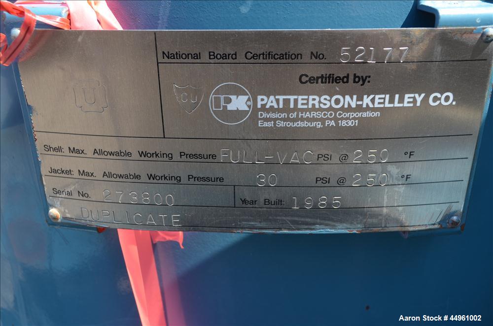Used Patterson-Kelley Double Cone Vacuum Tumble Dryer, 3 Cubic Feet, 304 Stainless Steel. Maximum material density 100 pounds a cubic foot. Approximate 25" diameter x 12" staright side x 10", and 12"...