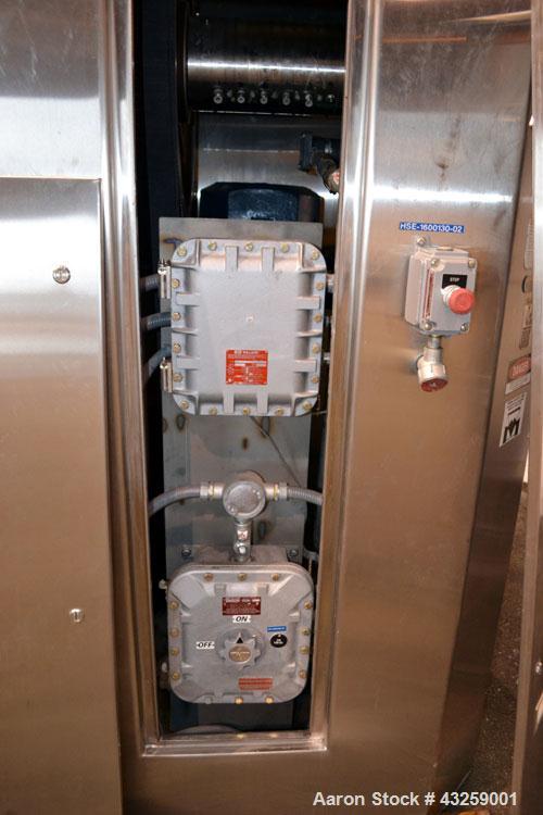 Used Patterson-Kelley Twin Shell Vacuum Tumble Dryer, 10 Cubic Feet, 316L Stainless Steel. Internal rated for full vacuum, 304 stainless steel jacket rated 30 psi at 250 degrees F. Maximum material d...