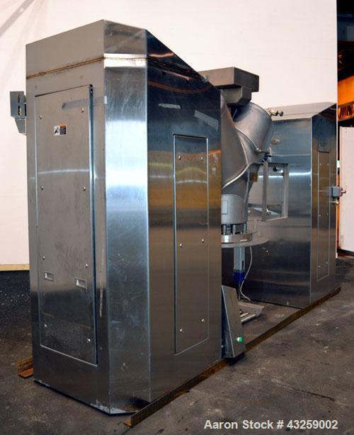 Used Patterson-Kelley Twin Shell Vacuum Tumble Dryer, 10 Cubic Feet, 316L Stainless Steel. Internal rated for full vacuum, 304 stainless steel jacket rated 30 psi at 250 degrees F. Maximum material d...