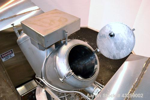 Used Patterson-Kelley Twin Shell Vacuum Tumble Dryer, 10 Cubic Feet, 316L Stainless Steel. Internal rated for full vacuum, 304 stainless steel jacket rated 30 psi at 250 degrees F. Maximum material d...