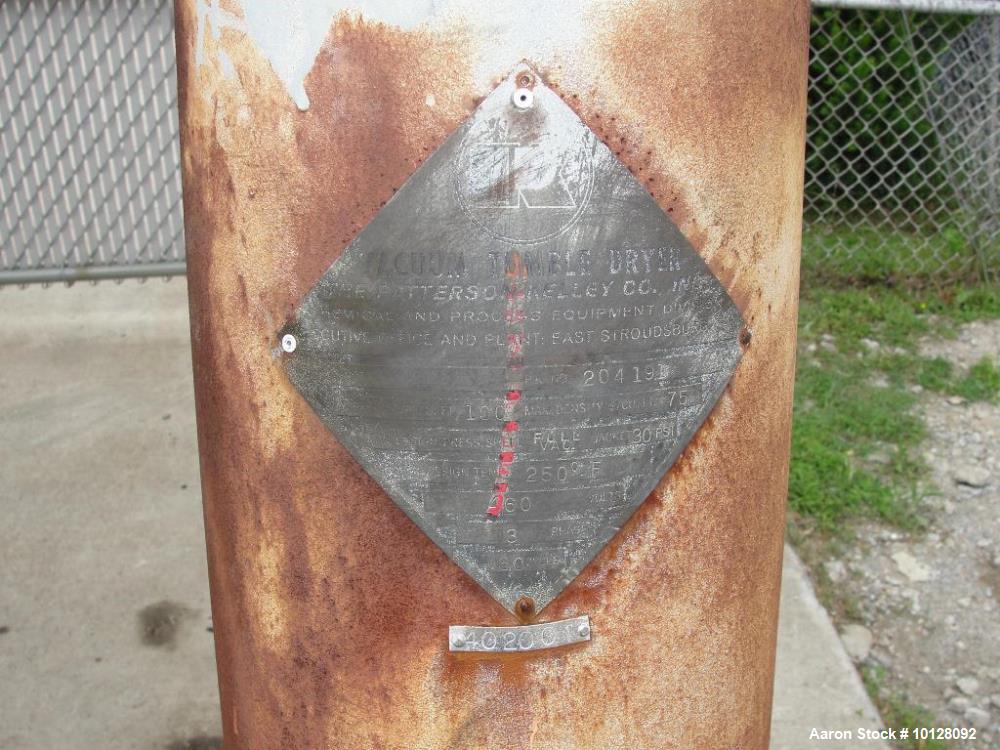 Used Patterson-Kelley 100 cu. ft. Twin-Shell Vacuum Dryer | 150 PSI / Full Vacuum | 10 HP Hazardous Duty | 304 SS | Serial #204190