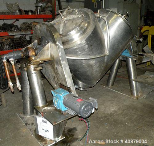 Used Patterson Kelley Twin Shell Vacuum Tumble Dryer, 10 cubic feet, 316 stainless steel. Internal not rated, 304 stainless steeljacket rated 30 psi at 250 deg F. Maximum material density 70 pounds p...