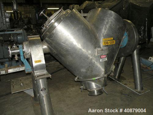 Used Patterson Kelley Twin Shell Vacuum Tumble Dryer, 10 cubic feet, 316 stainless steel. Internal not rated, 304 stainless steeljacket rated 30 psi at 250 deg F. Maximum material density 70 pounds p...