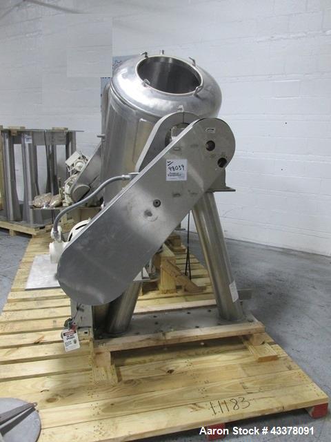 Used Patterson-Kelley Twin Shell Solids Processor, 20 Cubic Feet. Stainless steel construction, 65#/cu ft max density, rated full vacuum at 250 internal, jacketed for 30 psi at 250 f, apporximately 2...