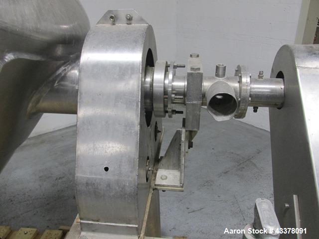 Used Patterson-Kelley Twin Shell Solids Processor, 20 Cubic Feet. Stainless steel construction, 65#/cu ft max density, rated full vacuum at 250 internal, jacketed for 30 psi at 250 f, apporximately 2...