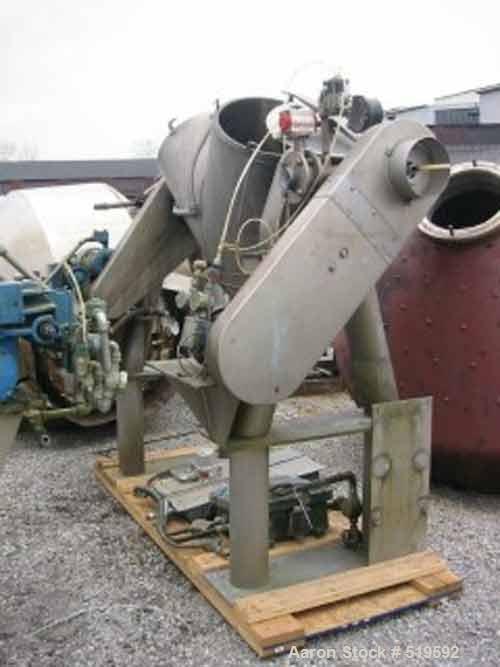 USED: 5 cu ft Patterson Kelley twin shell solids processor vacuum dryer. All stainless steel construction, rated full vacuum internal, jacketed for 30 psi at 250 deg F, 60#/cu ft max material density...