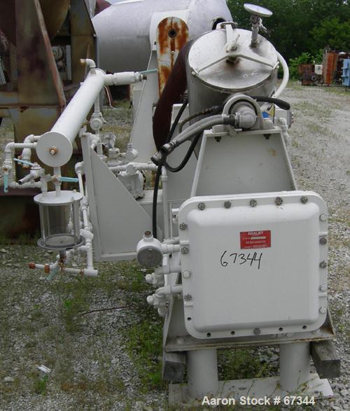 USED: Patterson Kelly twin shell vacuum tumble dryer, 2 cubic foot capacity, 304 stainless steel. Max material density 500 lb/cubic foot. Jacketed, rated 30 psi at 250 deg F. (2) 14" diameter top cha...