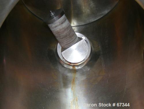 USED: Patterson Kelly twin shell vacuum tumble dryer, 2 cubic foot capacity, 304 stainless steel. Max material density 500 lb/cubic foot. Jacketed, rated 30 psi at 250 deg F. (2) 14" diameter top cha...
