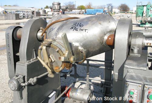 USED: Patterson Kelley 1 cubic foot twin shell vacuum tumble dryer, 316 stainless steel. 304 stainless steel jacket. (2) 11" diameter top charge ports with quick release covers. Shell driven by a 3/4...