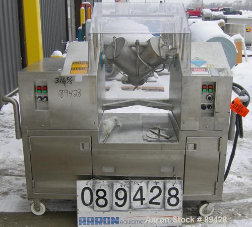 USED: Patterson Kelley mini processor 8 quart (.26 cubic foot) twin shell vacuum dryer, 316 stainless steel. Internal rated FV at 212 deg F, stainless steel jacket rated 30 psi at 212 deg F. Max mate...