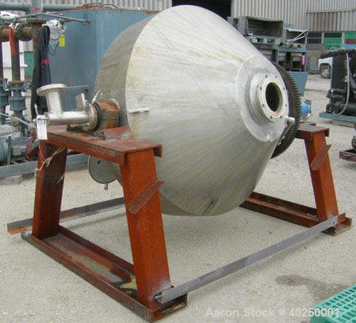Used Patterson Pump Company Double Cone Dryer, model 415, 29 cubic feet working capacity, 41.42 total, 316 stainless steel. Internal rated FV/30 psi @ 350 degrees F, jacket rated 45 psi @ 350 degrees...
