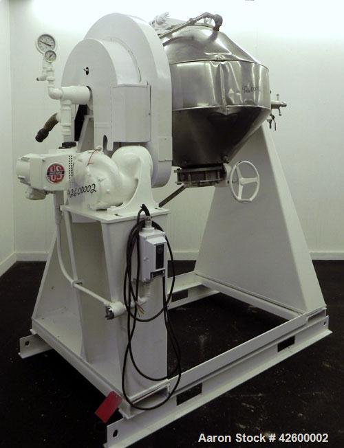 Used Patterson Industries Double Cone Vacuum Dryer. 8.7 Cubic feet working capacity, 12.4 total, Hastelloy C276. Rated 60 pounds per cubic foot. Internal rated full vacuum or 25 psi at 300 deg F, car...