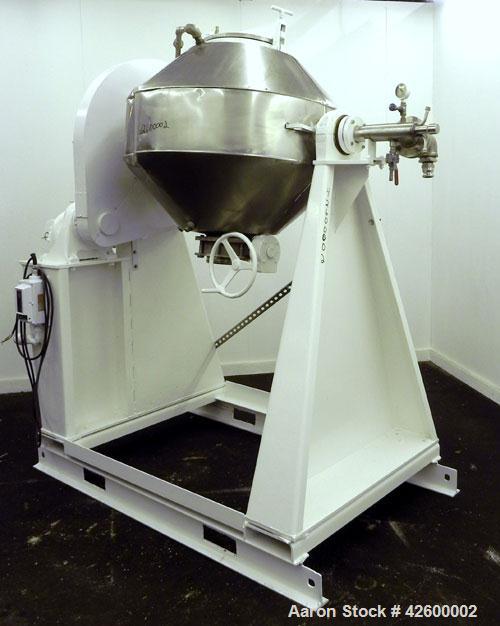 Used Patterson Industries Double Cone Vacuum Dryer. 8.7 Cubic feet working capacity, 12.4 total, Hastelloy C276. Rated 60 pounds per cubic foot. Internal rated full vacuum or 25 psi at 300 deg F, car...