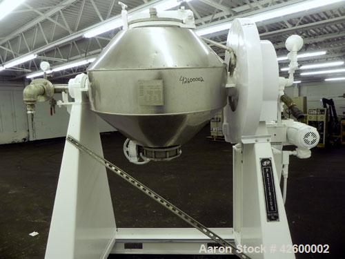Used Patterson Industries Double Cone Vacuum Dryer. 8.7 Cubic feet working capacity, 12.4 total, Hastelloy C276. Rated 60 pounds per cubic foot. Internal rated full vacuum or 25 psi at 300 deg F, car...